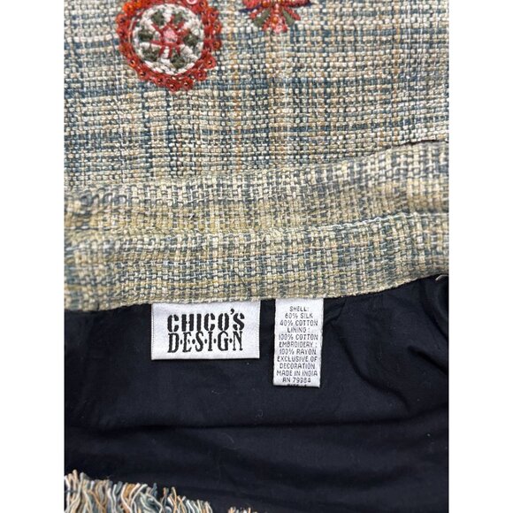CHICO'S Womens Size 1 Green Multicolored Bohemian Embroidery Short Green Jacket - Picture 14 of 16